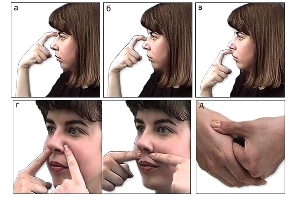 Пример точечного массажа при насморке